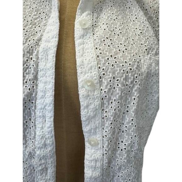 "J.JILL" Button Up Eyelet Shirt SZ M Cottage Core 100% Cotton Summer Beach Clean - Picture 2 of 10